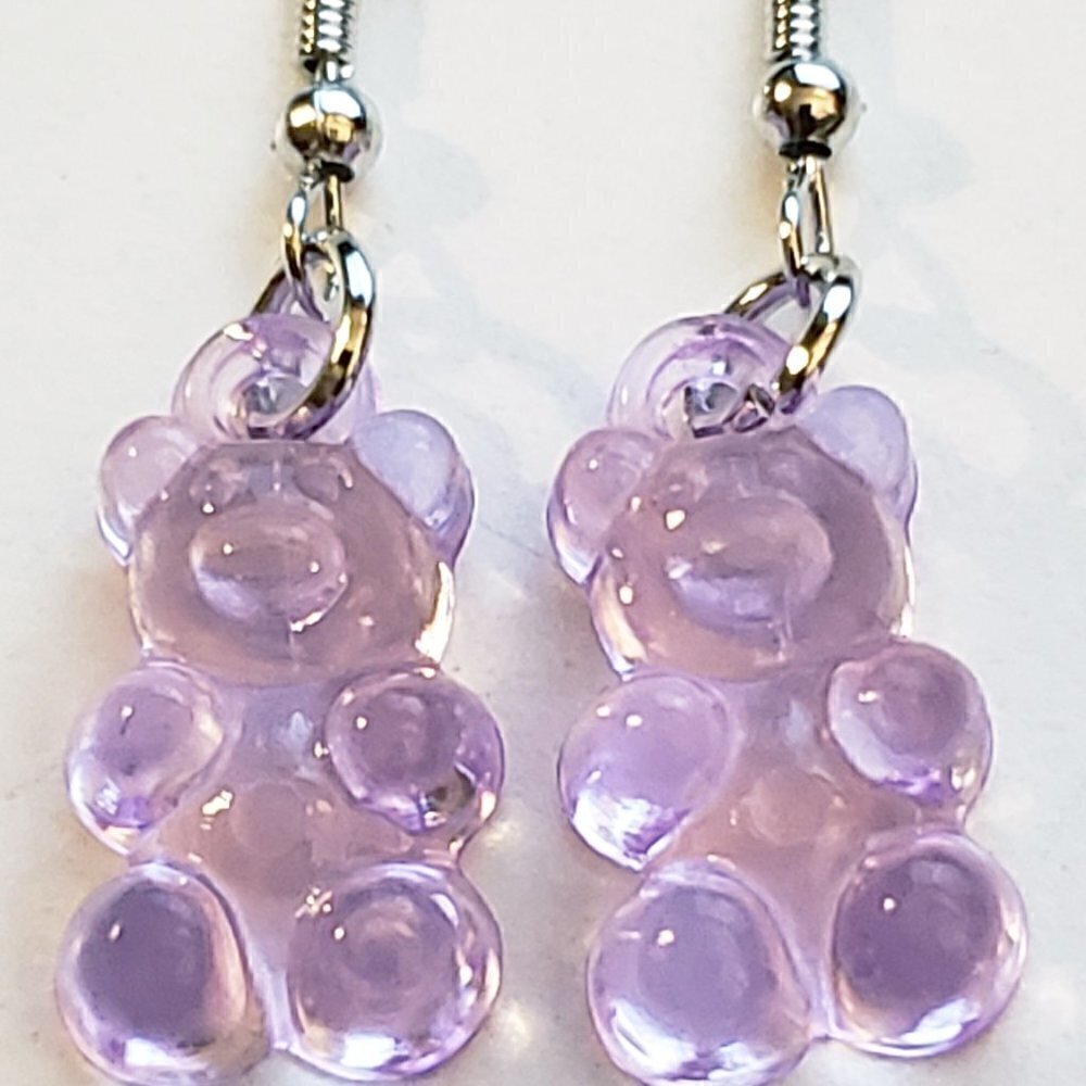 Purple Transparent Gummy Bear Earrings
